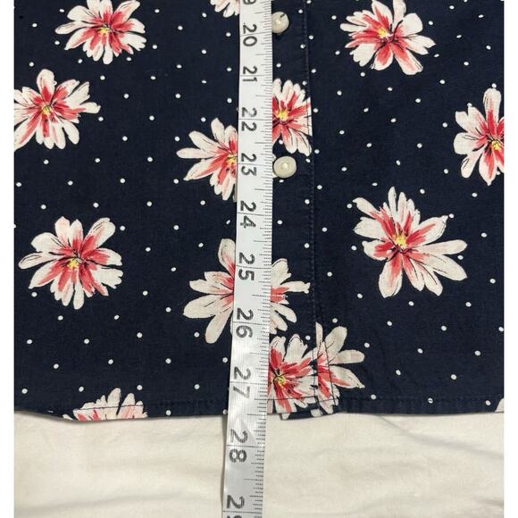 Tommy Hilfiger Womens 1X Button Down Blouse Navy Blue Floral Roll Tab Cotton - Picture 14 of 14